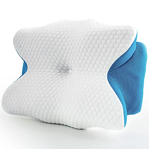 Mr. Sandman Cervical Memory Foam Pillow for Neck and Shoulder Pain, Ergonomic Orthopedic Contour Support Butterfly Pillow for Back, Side, and Stomach Sleepers, CertiPUR-US Certified