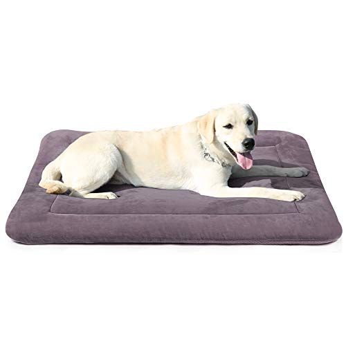 Large Dog Bed Crate Mat 42 in Washable Pet Beds Soft Dog Mattress Anti-Slip Kennel Mats,Grey L