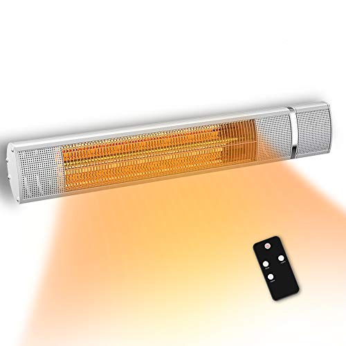 PATIOBOSS Electric Patio Heater, Wall Mounted Infrared Heater for 3 Seconds Instant Warm, Silent Work, Infrared Outdoor Heater with Heating Gold Tube (Silver)