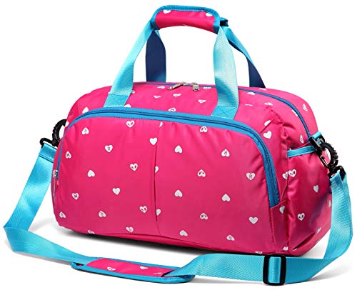 Durable Girls Overnight Duffle Bag for Weekend Travel Little Kids Women Holdall Airplane Underseat Carry On Luggage Small Carryon Duffel for Weekender Overnighter Travel Nylon Polyester (Hot Pink)