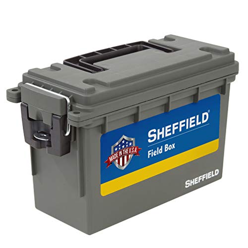 Sheffield 12726 Field Box, Pistol, Rifle, or Shotgun Ammo Storage Box, Tamper-Proof Locking Ammo Can, Water Resistant, Made in The U.S.A, Drab Olive Green