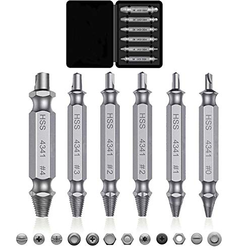 Damaged&Stripped Screw Extractor Remover Tool and Drill Bit Set. Broken Bolt Extractor and Screw Remover Set of 6 Pcs