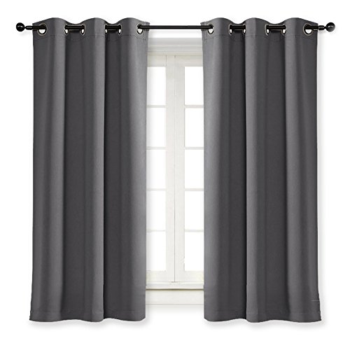 NICETOWN Blackout Curtain Blind for Bedroom Thermal Insulated Grommet Blackout Room Darkening Drape/Drapery (Single Panel, W42 x L63 inches, Grey/Gray)