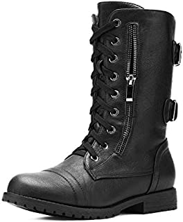 DREAM PAIRS Women's Terran Black Mid Calf Built-in Wallet Pocket Lace up Military Combat Boots - 8.5 M US