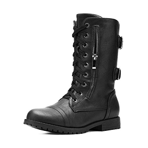 DREAM PAIRS Women's Terran Black Mid Calf Built-in Wallet Pocket Lace up Military Combat Boots - 8.5 M US