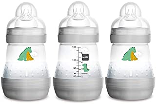 MAM Easy Start Anti-Colic Bottle, 5 oz (3-Count), Newborn Essentials, Slow Flow Bottles with Silicone Nipple, Unisex Baby Bottles, Designs May Vary