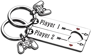 2PCS Funny Gamer Gifts Keychain for Boyfriend Husband Couples from Girlfriend Wife Valentines Christmas Birthday Anniversary Giftss for Fiancé Men Him Player 1 Player 2 Matching Couple Jewelry