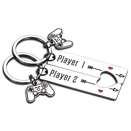 2PCS Funny Gamer Gifts Keychain for Boyfriend Husband Couples from Girlfriend Wife Valentines Christmas Birthday Anniversary Giftss for Fiancé Men Him Player 1 Player 2 Matching Couple Jewelry