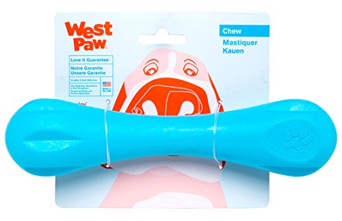 West Paw Zogoflex Hurley Dog Bone Chew Toy  Floatable Pet Toys for Aggressive Chewers, Catch, Fetch  Bright-Colored Bones for Dogs  Recyclable, Dishwasher-Safe, Non-Toxic, Large, Aqua