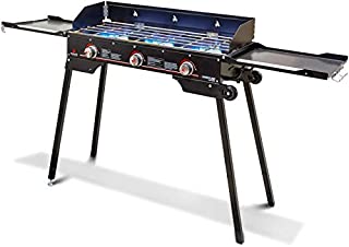 Outland Portable Camping Stove - 3 Zone Propane Gas Burner Controller With Auto Ignition - 2 Folding Cook Stations - Adjustable Leg - Traveling Camp Stove Great for Backyard, Picnicking, RV, Hunting