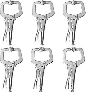 KEILEOHO 6 Pack 11 Inches C Clamp Locking Pliers with Swivel Pads, Heavy-Duty Locking Pliers, Woodworking Clamps Set, Adjustable Nickel Plated C Pliers