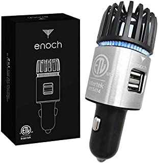 Enoch Car Air Purifier with USB Car Charger 2-Port. Car Air Freshener Eliminate Odor, Dust. Removes Smoke, Pet and Food Odor, Ionic Ozone. Ionic Car Deodorizer (Silver)