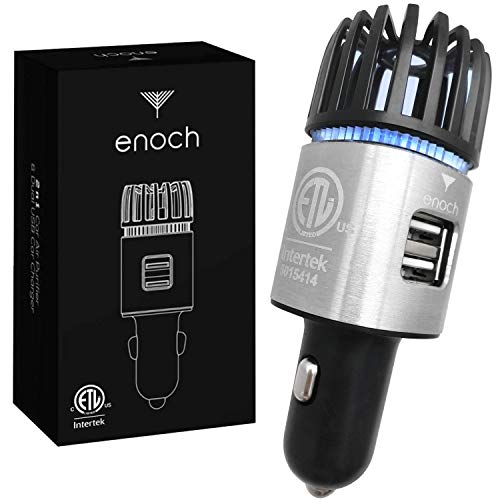 Enoch Car Air Purifier with USB Car Charger 2-Port. Car Air Freshener Eliminate Odor, Dust. Removes Smoke, Pet and Food Odor, Ionic Ozone. Ionic Car Deodorizer (Silver)