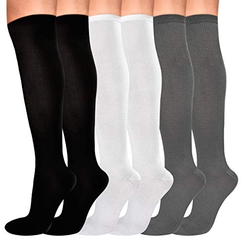 LighSele 6 Pairs Compression Socks for Men & Women 15-20 mmHg Knee High Compression Socks for Nurses, Pregnancy, Athletic Running, Flying(L/XL)