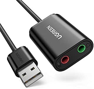 UGREEN USB Audio Adapter External Stereo Sound Card with 3.5mm Headphone and Microphone Jack for Windows Mac Linux PC Laptops Desktops PS5 Black