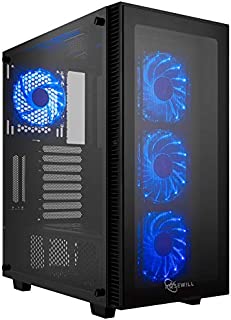 Rosewill ATX Mid Tower Gaming PC Computer Case with Blue LED Fans, 360mm AIO Water Cooling Radiator Support, 3 Sided Tempered Glass, Great Cable Management/Airflow - CULLINAN MX-Blue