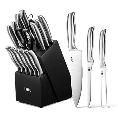 Deik Knife Set, 16-Piece Kitchen Knife Set with Wood Block, Manual Sharpening for Chef Knife Set, Stainless Steel Hollow Handle Block Set