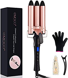 3 Barrel Curling Iron,1 inch Triple Three Barrel Hair Waver Mermaid Beach Waves Curling Wand Ceramic Tourmaline Temperature Adjustable Curler Irons with LCD Display for Hair Styling Set(Rose,Black)