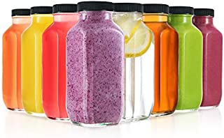 8 Ounce Glass Drink Bottles, Pack of 12 Glass Water Bottles with Lids, Great for storing Juices, Smoothies, beverages, Kombucha and More, Quality Material (12 Pack)