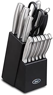 Oster Baldwyn High-Carbon Stainless Steel Cutlery Knife Block Set, 14-Piece, Brushed Satin