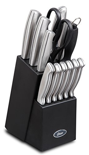 Oster Baldwyn High-Carbon Stainless Steel Cutlery Knife Block Set, 14-Piece, Brushed Satin