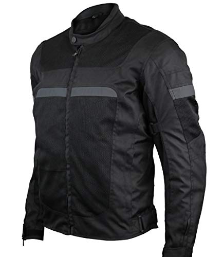 Mens Motorcycle Perforated Textile Reflective Mesh Riding 3 Season Jacket with CE amors (M)