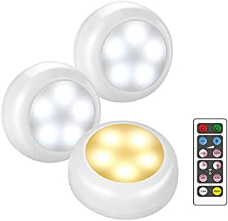 LED Puck Lights With Remote Control, Wireless Led Under Cabinet Lighting, 3 AA Battery Powered Lights, Led Closet Light, Battery Operated Led Lights, Stick On Lights Cool White And Warm White (3 Pack)