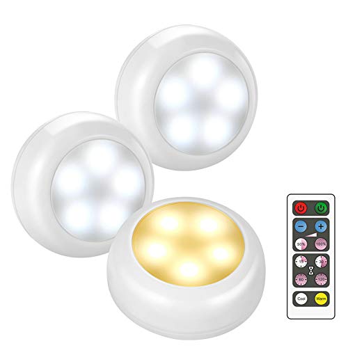 LED Puck Lights With Remote Control, Wireless Led Under Cabinet Lighting, 3 AA Battery Powered Lights, Led Closet Light, Battery Operated Led Lights, Stick On Lights Cool White And Warm White (3 Pack)