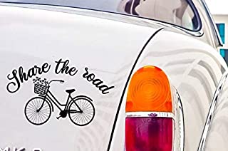 TAMENGI Share The Road Decal - Bicycle Flower Basket Sticker - Bike Safety - Beach Cruiser - Cycling - Watch Out for Bikers - Florida - Rose Gold - 7 inch