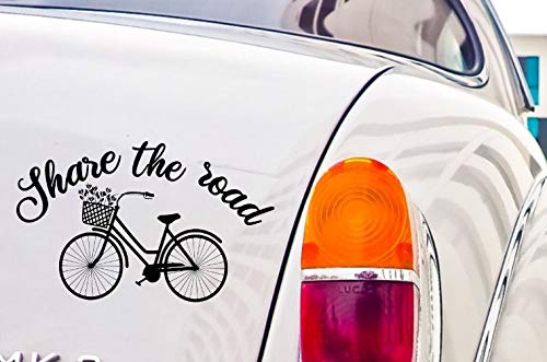 TAMENGI Share The Road Decal - Bicycle Flower Basket Sticker - Bike Safety - Beach Cruiser - Cycling - Watch Out for Bikers - Florida - Rose Gold - 7 inch