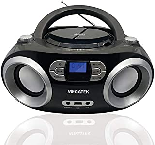 Megatek CD Player Boombox, Portable Bluetooth FM Radio Stereo Sound System with Crystal-Clear Sound and Enhanced Bass, MP3 Playback, USB Port, AUX Input, Headphone Jack, LCD Display, AC/DC Operated