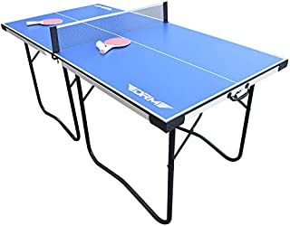 DRM 6FT Foldable Table Tennis Table Game Set with Built-in Carrying Handles Indoor Outdoor Portable PingPong Game Table with Net, 2 Table Tennis Paddles, 2 Balls Great for Small Spaces and Apartments