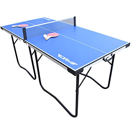 DRM 6FT Foldable Table Tennis Table Game Set with Built-in Carrying Handles Indoor Outdoor Portable PingPong Game Table with Net, 2 Table Tennis Paddles, 2 Balls Great for Small Spaces and Apartments