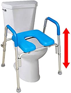 The Ultimate Raised Toilet Seat, Voted#1 Most Comfortable. Padded with Armrests. Adjustable Height. Premium Elevated Toilet Seat with Arms for Standard and Elongated Toilets.