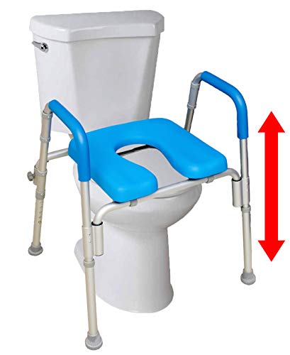 The Ultimate Raised Toilet Seat, Voted#1 Most Comfortable. Padded with Armrests. Adjustable Height. Premium Elevated Toilet Seat with Arms for Standard and Elongated Toilets.