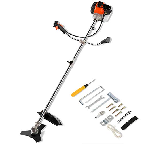 42.7CC 2-Cycle Gas String Trimmer, Straight Shafter Brush Cutter with Detachable Head for Weed Trimming, Weed Wacker 2 in 1, Orange