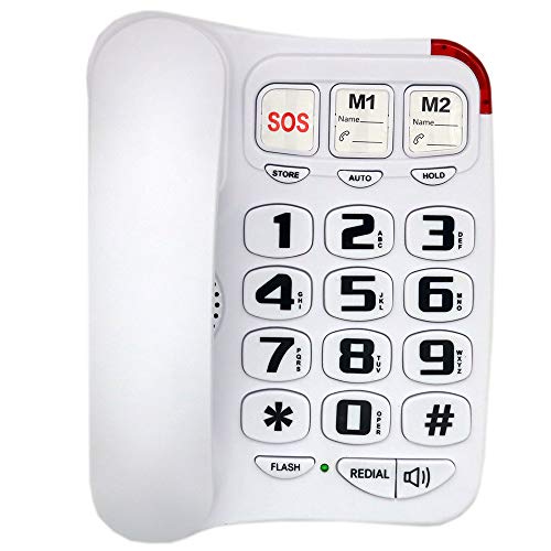 JeKaVis J-P45 Big Button Phone for Seniors, Landline Corded Phone with Speakerphone, Amplified Phones for Hearing Impaired Elderly, Support Speed Dial