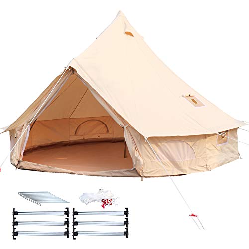 Happybuy Yurt Tent 13.12ft Cotton Canvas Tent with Wall Stove Jacket Glamping Tent Waterproof Bell Tent for Family Camping Outdoor Hunting in 4 Seasons