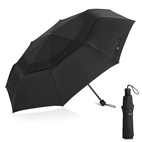 G4Free 62 Inch Large Folding Umbrella XL Compact Golf Umbrella Double Canopy (Black)