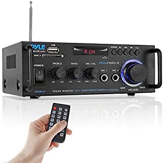 Pyle Wireless Bluetooth Stereo Power Amplifier - 200W Dual Channel Sound Audio Stereo Receiver w/RCA, USB, SD, MIC in, FM Radio, for Home Computer via RCA - PDA29BU.5