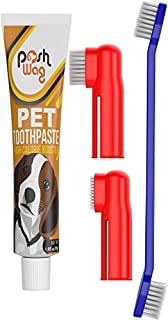 Dog Toothpaste and Toothbrush Set [REMOVES FOOD DEBRIS] Double Sided with Long Curved Handle [SUPER EASY CLEANING] - Best Soft Silicone Pet Toothbrush for Cats And Dogs [EXPANDABLE FINGER ENTRY] - Col