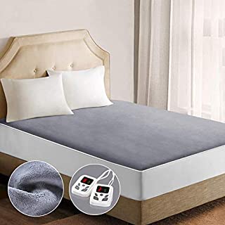 Heated Mattress Pad Underblanket Dual Controller for 2 Users Soft Flannel 10 Heating Levels & 9 Timer Settings Fast Heating, Queen