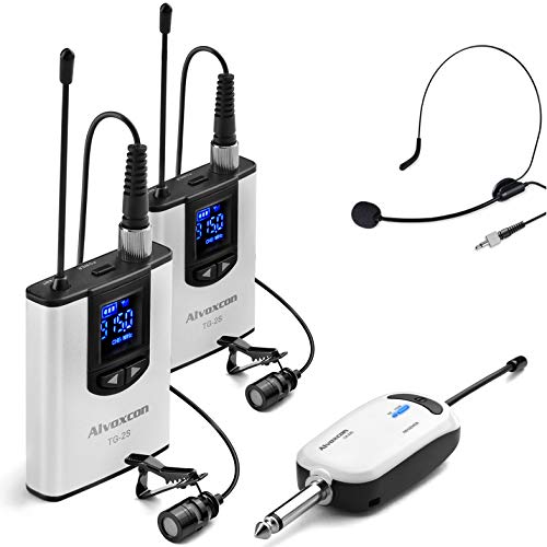 Wireless Headset Lavalier Microphone System -Alvoxcon Dual Wireless Lapel Mic for iPhone, DSLR Camera, PA Speaker, YouTube, Podcast, Video Recording, Conference, Vlogging, Church, Interview, Teaching