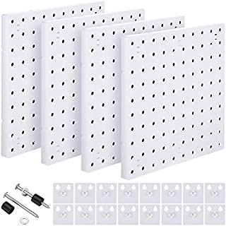 4 Pieces Pegboard Wall Mount Display Pegboard Wall Panel Kits Pegboard Organizer Accessories, 2 Installation Methods, No Damage to The Wall for Garage Kitchen Bathroom Office (White)