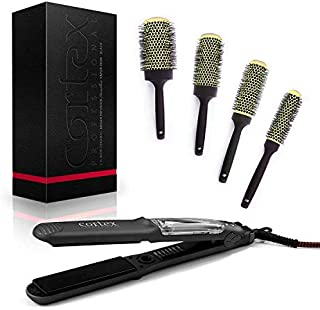 Cortex Professional Steamliner Vapor Iron Hair Straightener 1.50 Inch Ceramic Tourmaline Steamer with 4 Piece Brush Salon Bundle