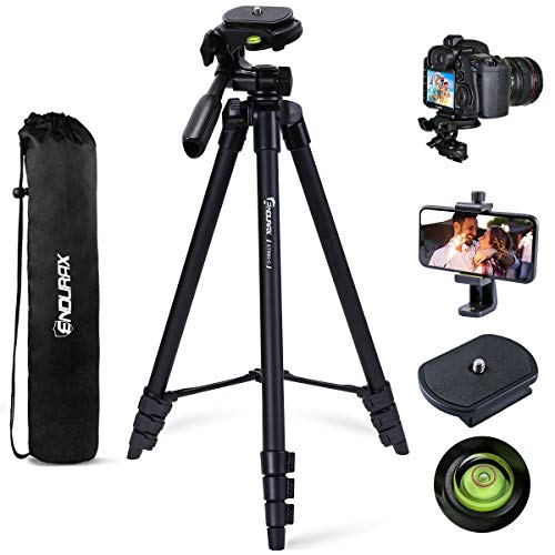 Endurax 60'' Camera Phone Tripod Stand for DSLR Canon Nikon with Universal Phone Mount, Bubble Level and Carry Bag