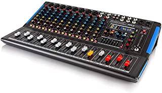 12-Channel Bluetooth Studio Audio Mixer - DJ Sound Controller Interface w/ USB Drive for PC Recording Input, RCA, XLR Microphone Jack, 48V Power, For Professional and Beginners-Pyle PMXU128BT,Black