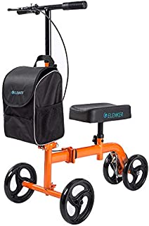 ELENKER Steerable Knee Scooter for Foot Injuries Ankles Surgery with Comfortable Soft Knee Pad and Multifunctional Cloth Bag Orange