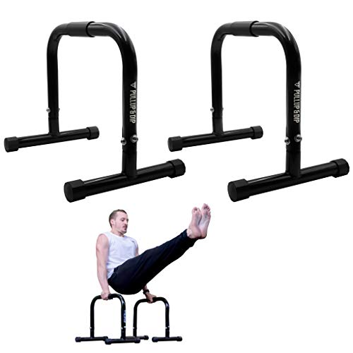 PULLUP & DIP Fitness Parallettes, Medium Parallette Bars for Calisthenics, Crossfit & Gymnastics, Handstand Bars with Extra Wide Handle & No Wobbling