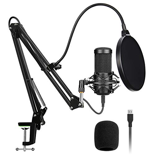 Aokeo AK-60 Professional USB Streaming Podcast PC Microphone with AK-35 Suspension Scissor Arm Stand, Shock Mount, Pop Filter, Foam Cover, for Skype, Youtuber, Karaoke, Gaming, Recording, Discord